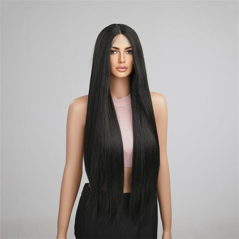 [Adr] DWY 30 inch Lace Front Wigs for Black Women Silk Straight Natural Synthetic Wigs Middle Parting T Part Lace Wig HC11038-1