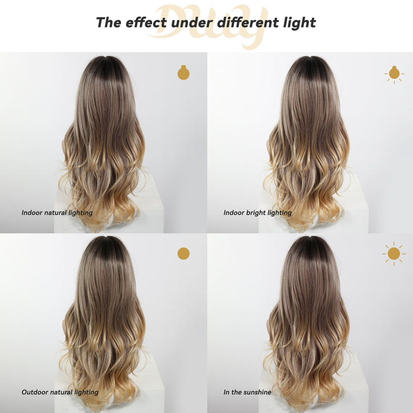 Brulee -NEW CRAFT! [GEN4 cashmere Bionic Silky Top] 24 Inch Long Warm Honey Bronde Wave Glueless Synthetic Wig with Bangs for Women High Quality Premium Fiber Easy Wear Comfortable Fit