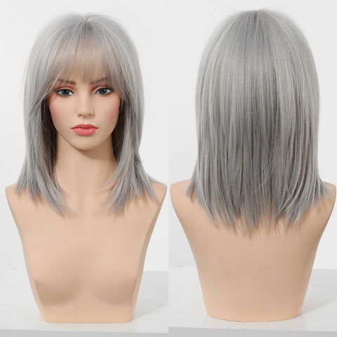 【New in】Magnolia- 14-Inch Short Platinum Blonde Bob Wig with Bangs - Glueless Synthetic Hair for Women