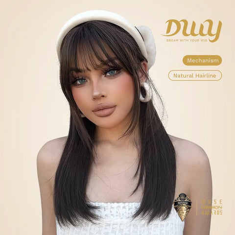 Sierra C-DWY Mid-Length Straight Brown Glueless Simulation Big Head Skin Synthetic Wig for Women 24 Inches