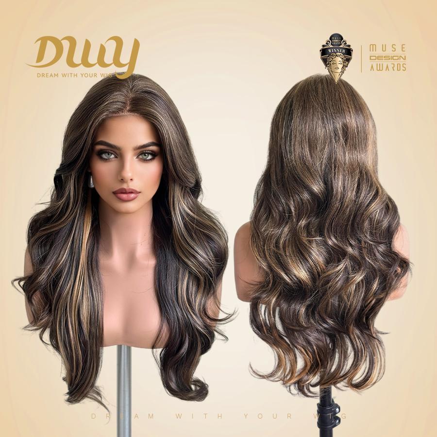 Salma - DWY Pre-Cut U-Part Diamond Lace Espresso Brown Curly Glueless Synthetic Wig 24 Inch