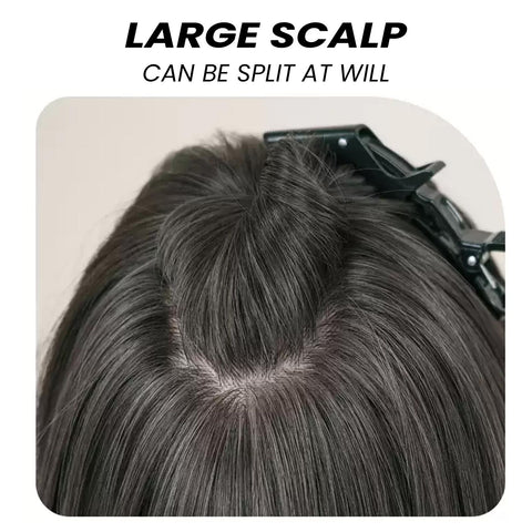 Caroline- 26-Inch Long-Length Body Wave Silver Grey Wig with Glueless Large Area Simulated Scalp
