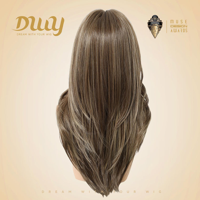 Kimi C-DWY New Technology! Bionic Silk Top 22-Inch Long Wave Light Brown Glueless Synthetic Wig