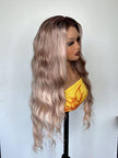 Shelly-NEW! DWY 13×4 Lace Front Free Part Long-Length Rose Gold Blonde Balayage Water Wave Glueless Synthetic Wig for Women 28 Inches Hair Replacement Wigs