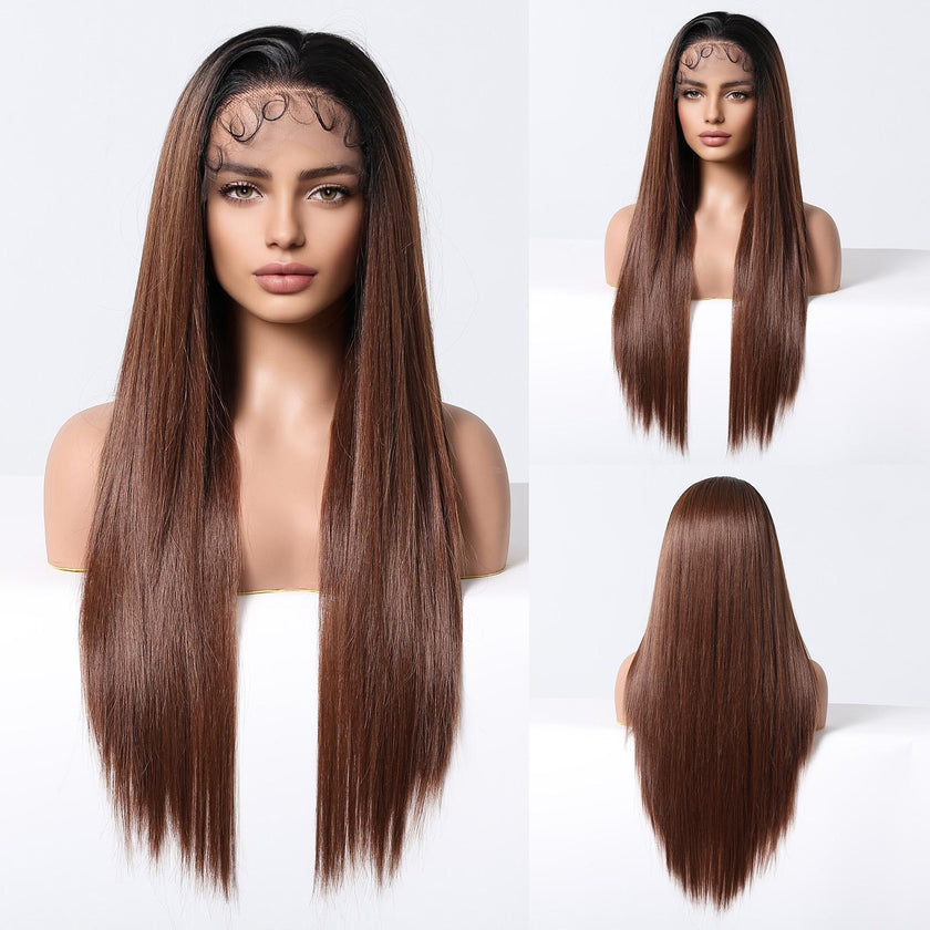[CLEARANCE SALE] Jess C- DWY 13×6 Lace Front Free Part Long-Length Straight Layer-cut Blonde Highlighted Glueless Synthetic Wig for Women 30 Inches
