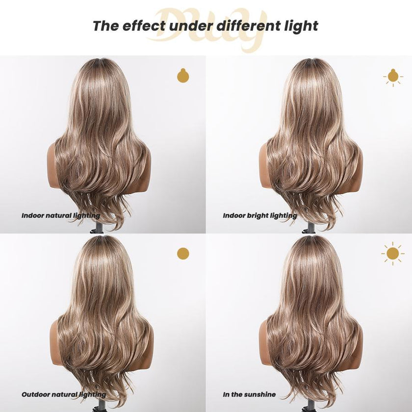 Vanessa -DWY Pre-cut U part Diamond Lace Mid length Icy Beige Blonde Body Wave Hair Glueless Synthetic Wigs for Women 22 Inches