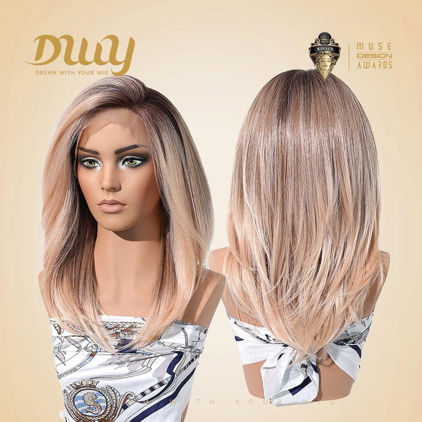 Siena-DWY 13×6 Filter Lace Free Parting Shoulder Length Light Pink Glueless Synthetic Wig