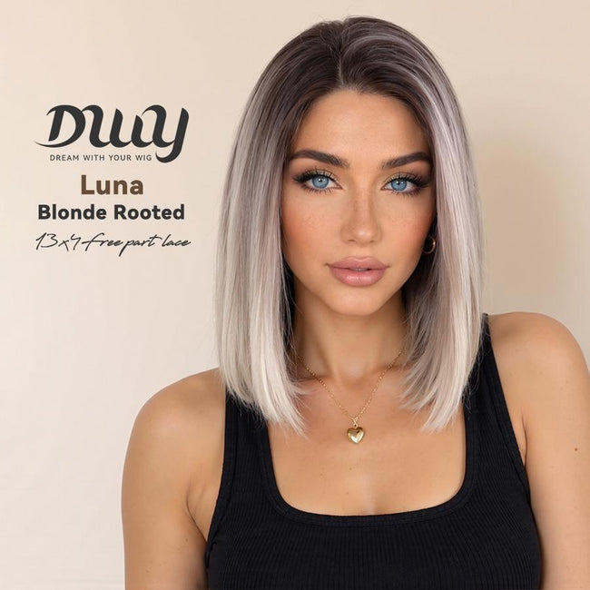 Luna-DWY 13×6 Lace Front Free Part Shoulder Length Bob Glueless Synthetic Wig