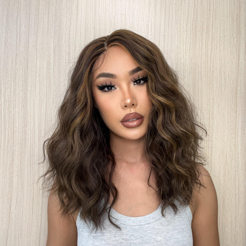 DWY Gaia-DWY Left Side Part Lace Front Mid Length Dark Brown Curly Glueless Synthetic Wig