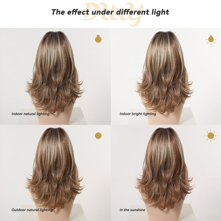 Back In Stock! Jule C-DWY New Technology! Bionic Silk Top 18-Inch Layered Shoulder-Length Caramel Latte Glueless Synthetic Wig