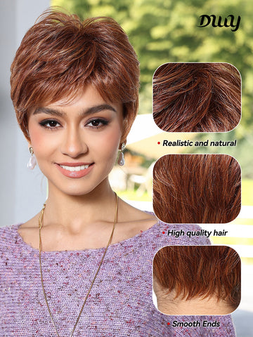 DWY-Mono Top Synthetic Lace Front Wig for Women Short Hair red Brown