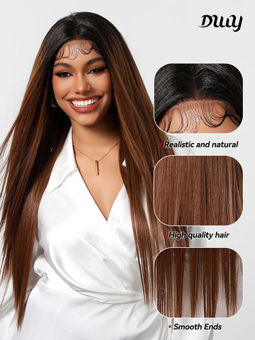 DWY-Lace Front stright Wigs Human Hair Pre Plucked 13x6 Lace Frontal Wigs Human Hair With Baby Hair Bleached Knots Virgin Glueless Human Hair Wigs for Black Women 150% Density Natural Color 30inch