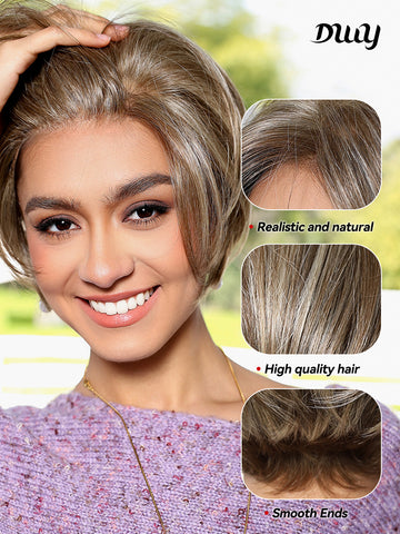 DWY-Mono Top Synthetic Lace Front Wig for Women Short Hair brown