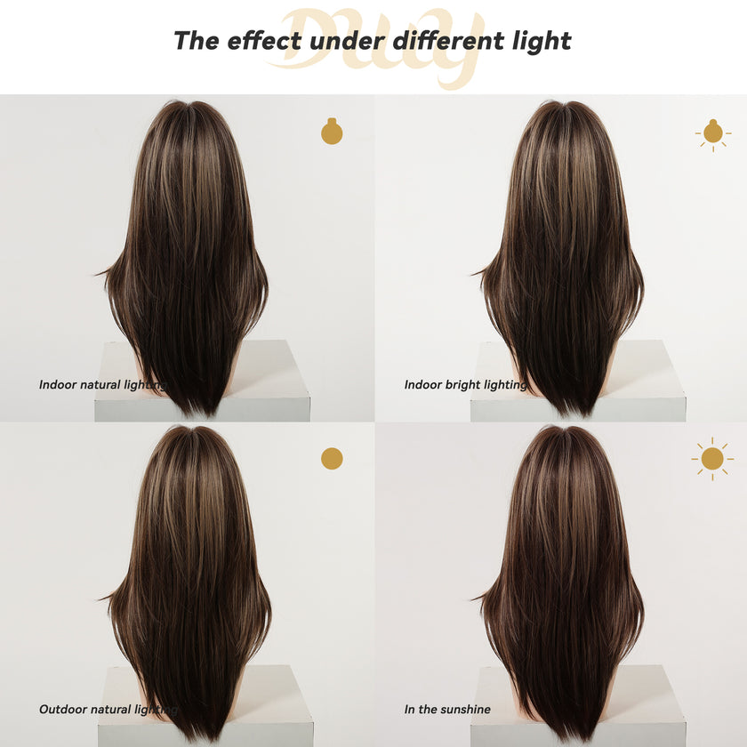 Marion Plus C-DWY New Technology! Bionic Silk Top Mix Brown 22-Inch Long Wave Glueless Synthetic Wig