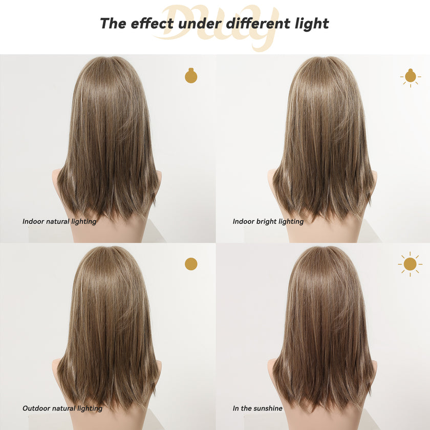 Haley C-DWY New Technology! Bionic Silk Top 16-Inch Long Wave Light Tea Brown Glueless Synthetic Wig