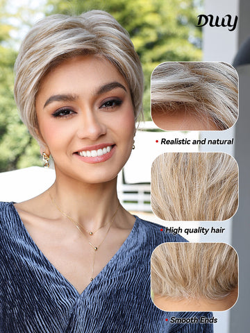 DWY-Mono Top Synthetic Lace Front Wig for Women Short Hair Brown