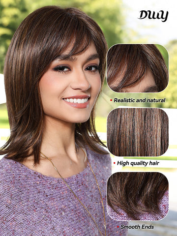 DWY-Mono Top Synthetic Lace Front Wig for Women Short Hair brown