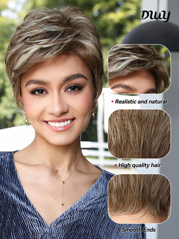 DWY-Mono Top Synthetic Lace Front Wig for Women Short Hair brown