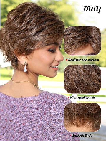 DWY-Mono Top Synthetic Lace Front Wig for Women Short Hair brown