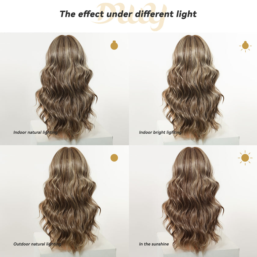 Nati C-DWY New Technology! Bionic Silk Top Mix Honey Bronde 22-Inch Long Wave Glueless Synthetic Wig