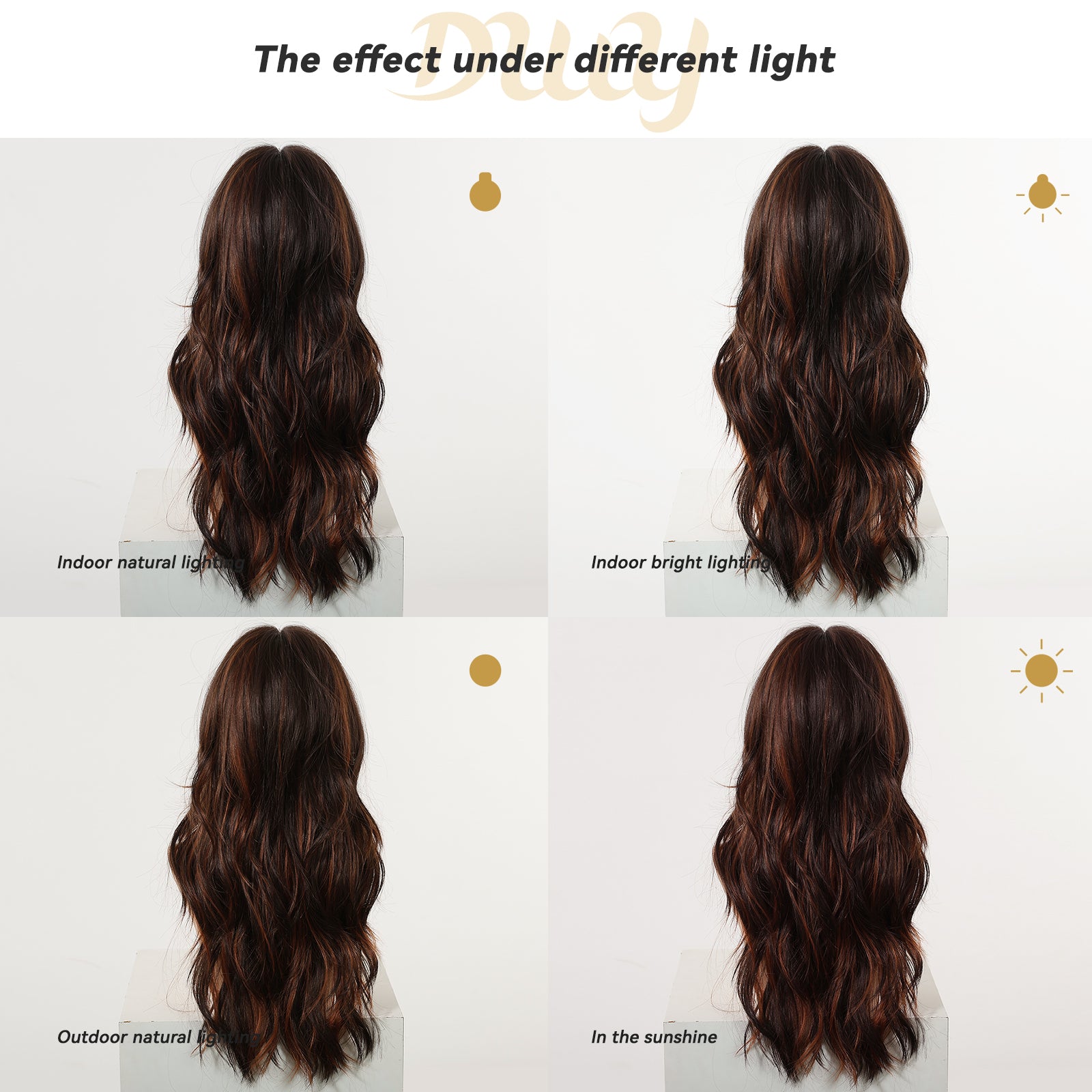 Kiya C-DWY New Technology! Bionic Silk Top Sunkiss Highlights Brown 24-Inch Long Wave Glueless Synthetic Wig