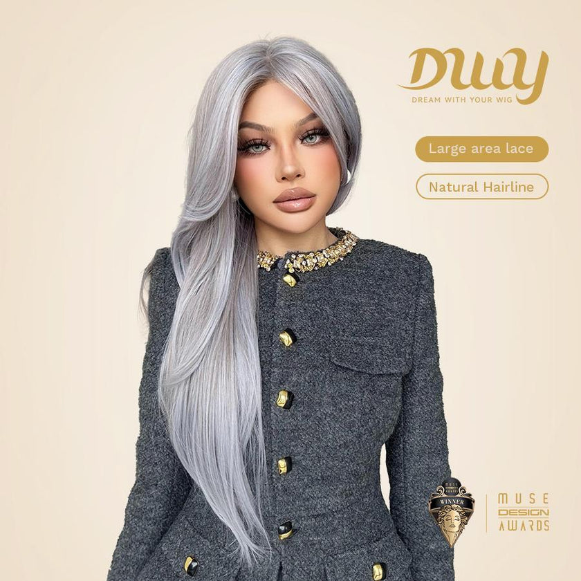 Eirlys-DWY 13×6 Filter Lace Free Part Long-Length Natural Wavy Purple Gray