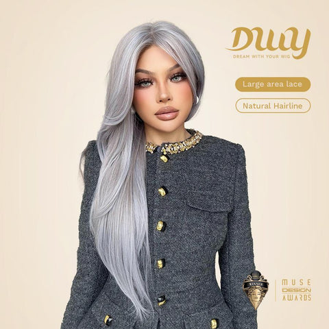 Eirlys-DWY 13×6 Lace Front Free Part Long-Length Natural Wavy Purple Gray