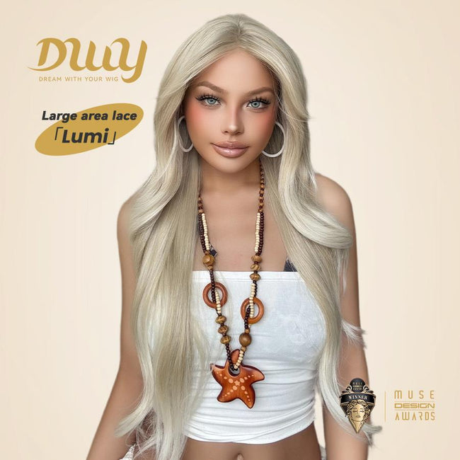 Lumi-DWY Lace Front 13×6 Platinum Blonde Wavy Free Part Synthetic Wig