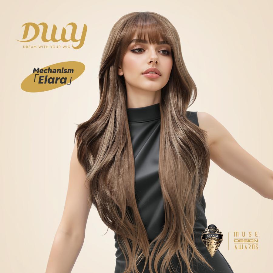 Elara-DWY Long-length Wave Tea Brown Big Scalp Area Glueless Synthetic Wig