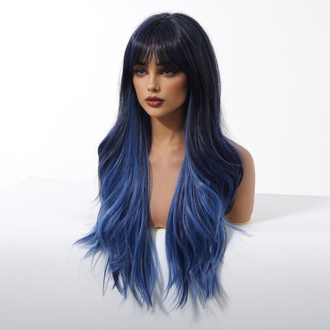 【Early Black Friday】Dwy Long Wavy Blue Mist Natural Curls Synthetic Wig