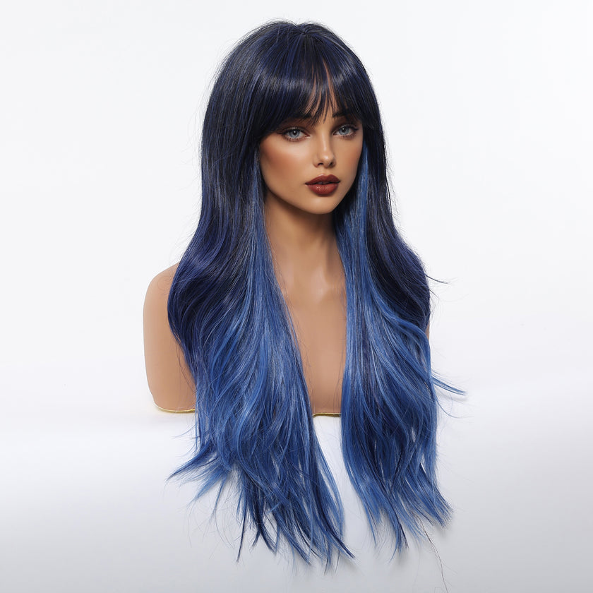 DWY Long Wavy Blue Mist Natural Curls Synthetic Wig