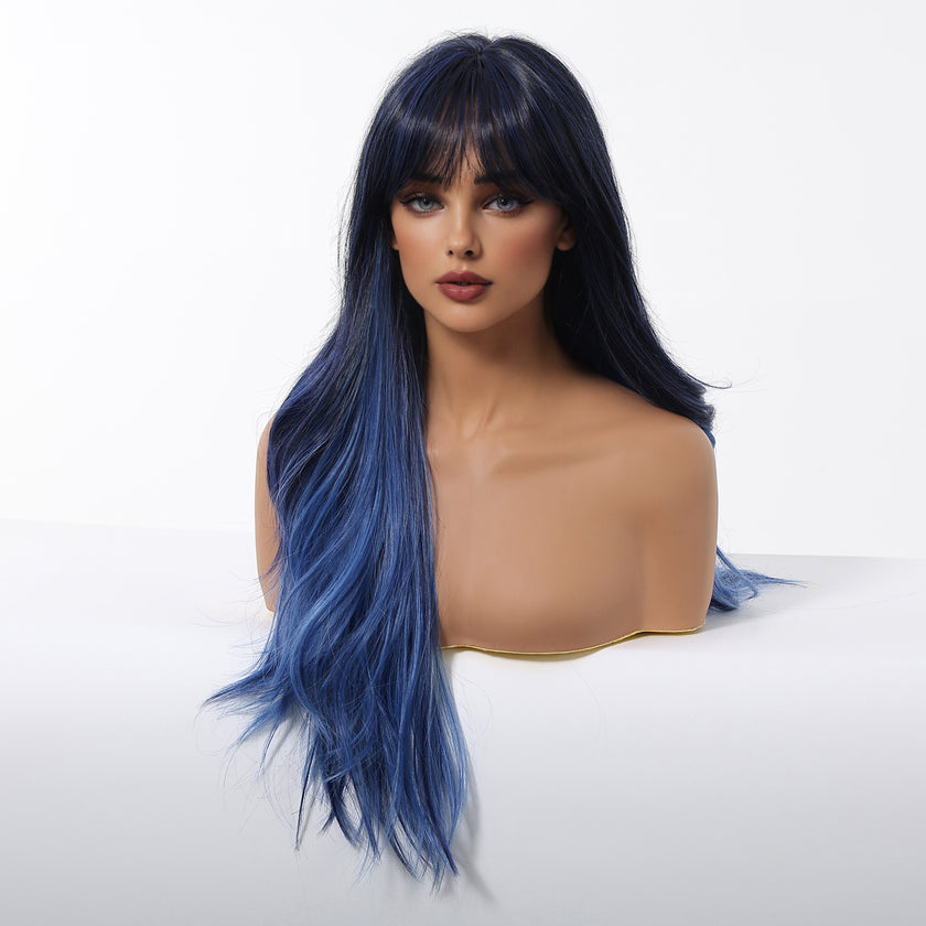 DWY Long Wavy Blue Mist Natural Curls Synthetic Wig