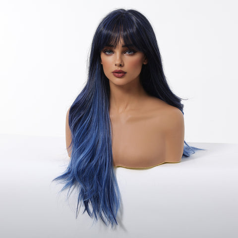 【Early Black Friday】Dwy Long Wavy Blue Mist Natural Curls Synthetic Wig