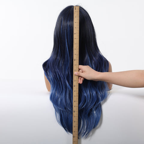 【Early Black Friday】Dwy Long Wavy Blue Mist Natural Curls Synthetic Wig