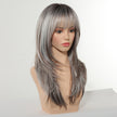 Elara-DWY 22 Inch Silver Grey Balayage Long Layered Wig with Air Bangs | Natural Synthetic Hair for Women | Daily Wear & Versatile Styling