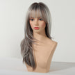 Elara-DWY 22 Inch Silver Grey Balayage Long Layered Wig with Air Bangs | Natural Synthetic Hair for Women | Daily Wear & Versatile Styling