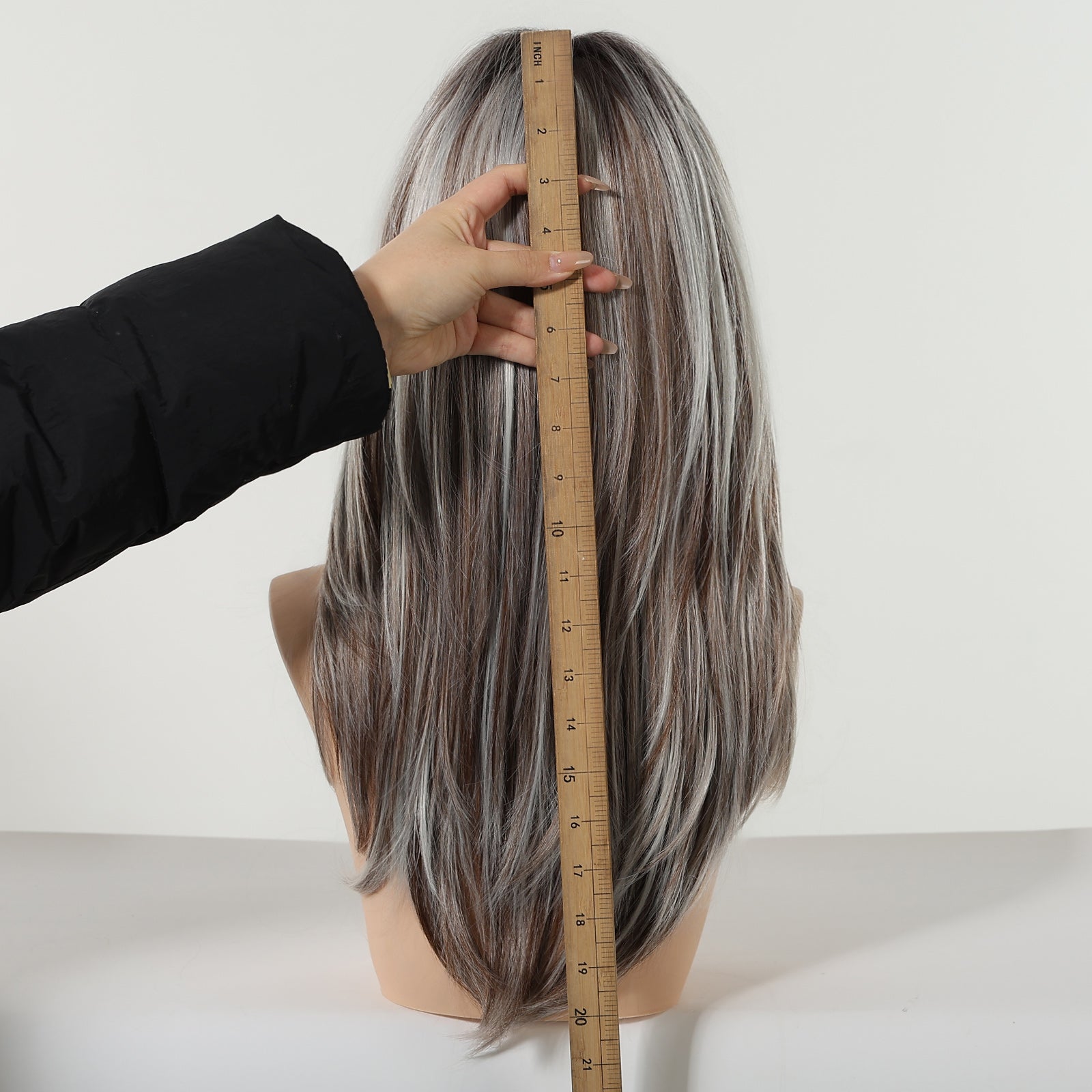 Elara-DWY 22 Inch Silver Grey Balayage Long Layered Wig with Air Bangs | Natural Synthetic Hair for Women | Daily Wear & Versatile Styling