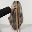 Elara-DWY 22 Inch Silver Grey Balayage Long Layered Wig with Air Bangs | Natural Synthetic Hair for Women | Daily Wear & Versatile Styling