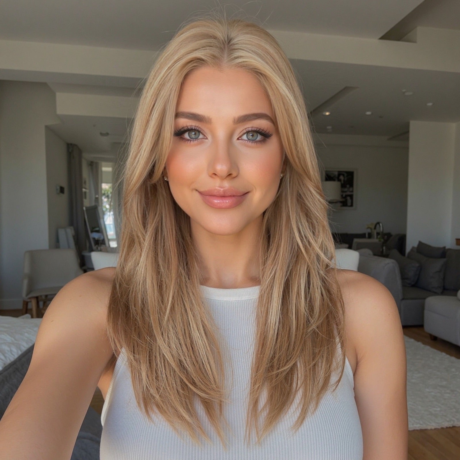 Kiki C- NEW ! DWY 13×4 Lace Front Free Part Mid-Length Layer-cut Straight Beachy Blonde Glueless Synthetic Wig for Women 18 Inches