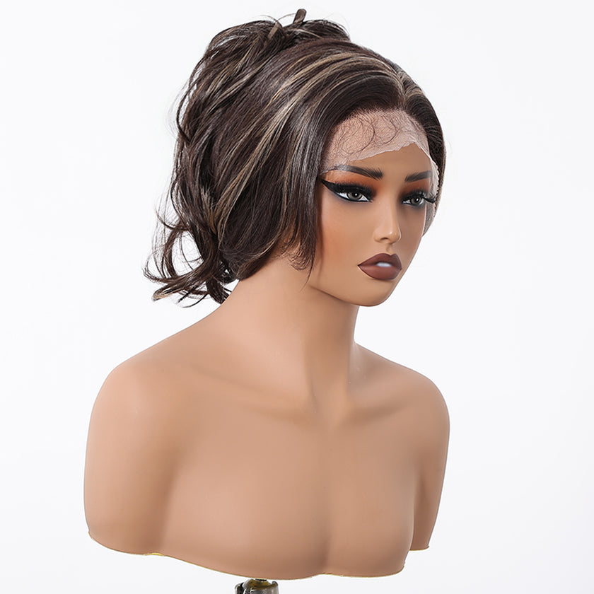 DWY Freepart Long length Curly Chocolate Brown Highlighted Wig