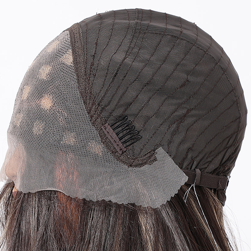 DWY Freepart Long length Curly Chocolate Brown Highlighted Wig