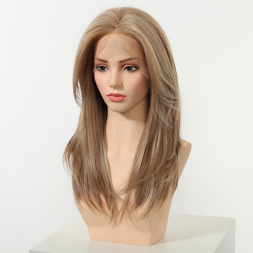 Kiki C- NEW ! DWY 13×4 Lace Front Free Part Mid-Length Layer-cut Straight Beachy Blonde Glueless Synthetic Wig for Women 18 Inches