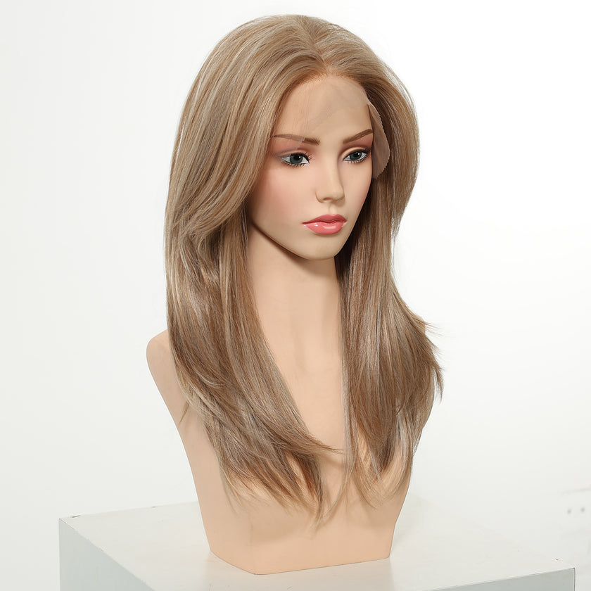 Kiki C- NEW ! DWY 13×4 Lace Front Free Part Mid-Length Layer-cut Straight Beachy Blonde Glueless Synthetic Wig for Women 18 Inches