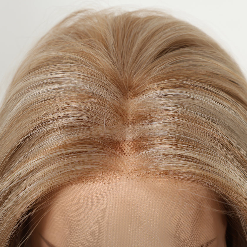 Kiki C- NEW ! DWY 13×4 Lace Front Free Part Mid-Length Layer-cut Straight Beachy Blonde Glueless Synthetic Wig for Women 18 Inches