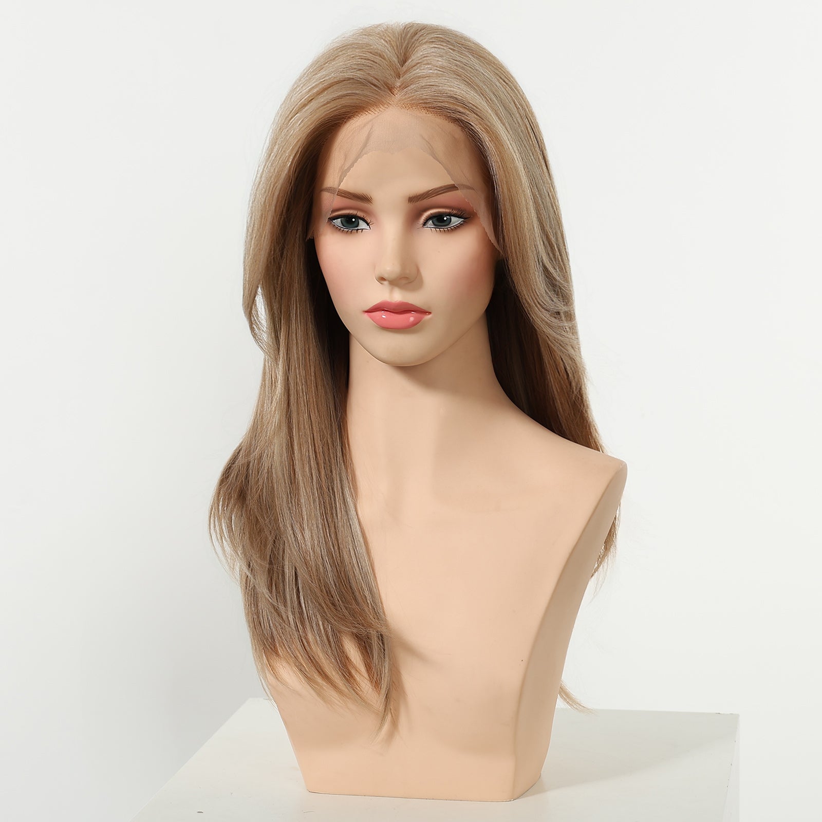 Kiki C- NEW ! DWY 13×4 Lace Front Free Part Mid-Length Layer-cut Straight Beachy Blonde Glueless Synthetic Wig for Women 18 Inches