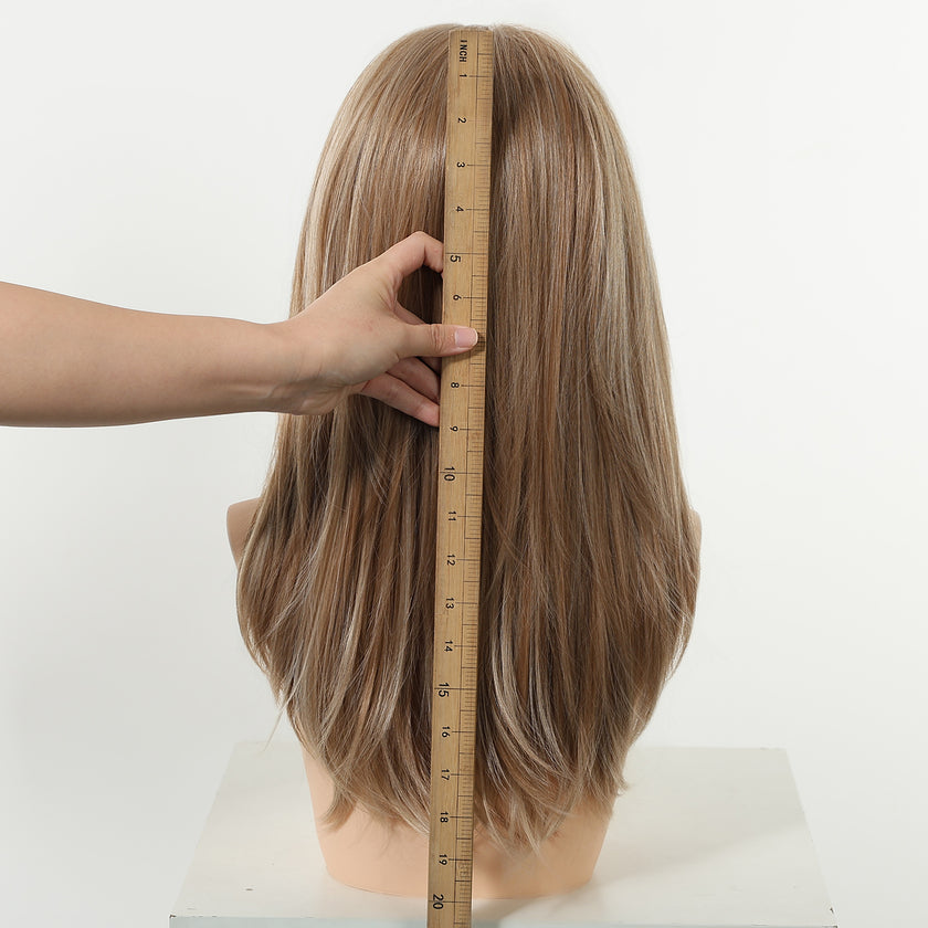 Kiki C- NEW ! DWY 13×4 Lace Front Free Part Mid-Length Layer-cut Straight Beachy Blonde Glueless Synthetic Wig for Women 18 Inches