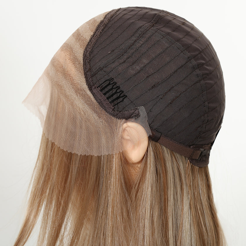 Kiki C- NEW ! DWY 13×4 Lace Front Free Part Mid-Length Layer-cut Straight Beachy Blonde Glueless Synthetic Wig for Women 18 Inches