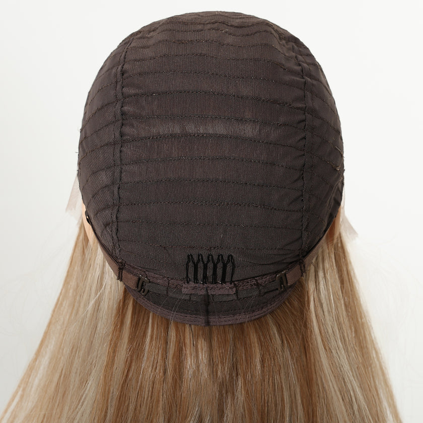 Kiki C- NEW ! DWY 13×4 Lace Front Free Part Mid-Length Layer-cut Straight Beachy Blonde Glueless Synthetic Wig for Women 18 Inches