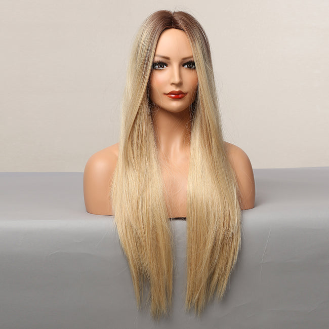 26 inchs ombre blonde middle part long straight hair  synthetic wigs for women dailywear party cosplay