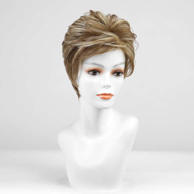 Anna-DWY Mono Lace Front Free Part Balayage Brown With Blonde Pixie Synthetic Wig